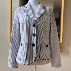 Talbots Pinstripe Seersucker Women’s petite blazer jacket sz 4P white gray